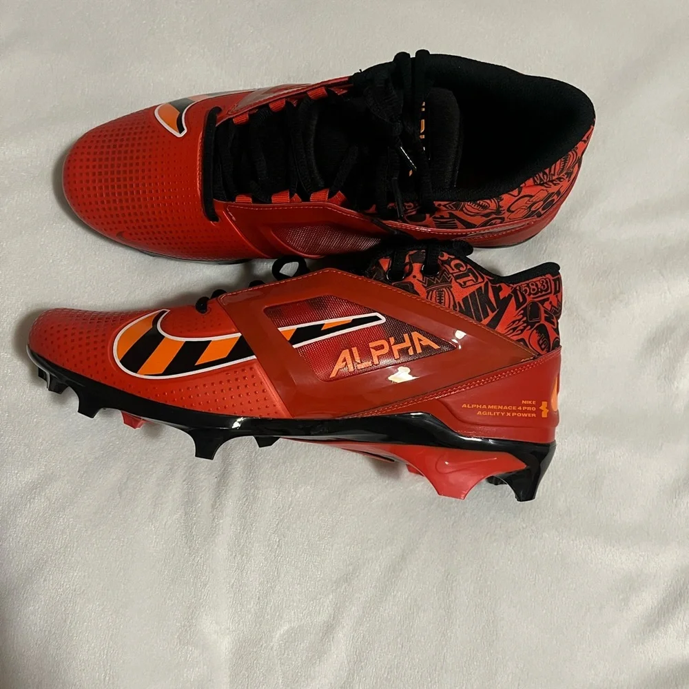 NIKE Alpha Menace 4 Pro 'Picante Red Black FQ3984 600 Football Cleats Size 12
